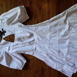 French Connection White Dress with Puff Sleeves and Peter Pan Collar